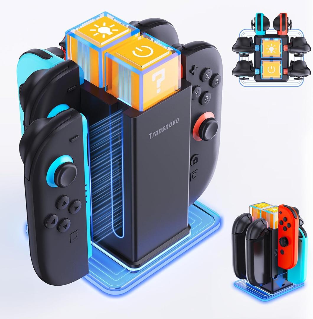6-in-1 Charging Dock for Nintendo Switch 2/ Switch/OLED, Switch Controller Charger with Magnetic&Slide-in Dual Charging System, 9 RGB Lighting Modes&4 Brightness Levels, Joycon 2/1 Accessories