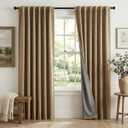 RYB HOME Linen Textured 100% Blackout Curtains for Bedroom, Insulating Energy Saving Window Curtains for Living Room Dining Patio Sliding Glass Door, Wide 52 x Long 84 inch, Burlap, 2 Panels