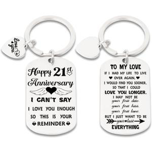 21st Anniversary Keychain for Him Her,Happy 21 Year Anniversary Keepsake ﻿