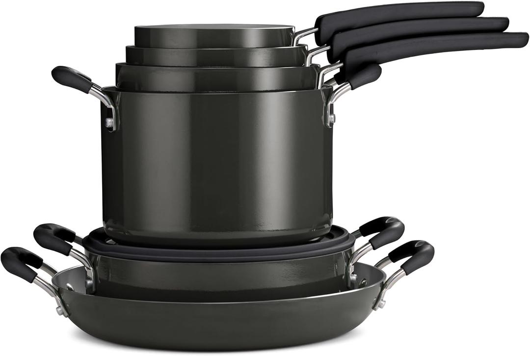 Tramontina Ceramic Non Stick 11-Piece Nesting Pots and Pans Set with Lids - Stackable Nonstick Cookware Set, Dishwasher and Oven Safe, Dark Gray, 11 PC Set