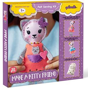 qollorette Felt Sewing Kit for Children, Make Your Own Kitty Toy, Kids' Craft Kit - Make A Friend Sew Kit - Beginner Sewing Kit for Kids, Learn to Sew & Play