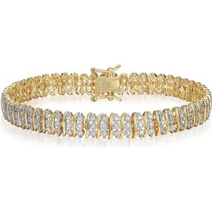 Amazon Essentials Diamond Accent Triple Row S-Link Tennis Bracelet, 7.25" (Gold Tone)
