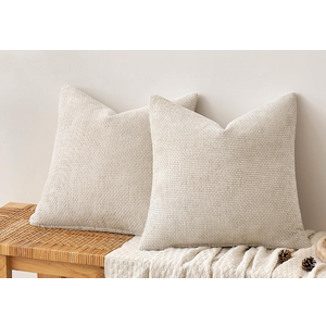 MIULEE Pack of 2 Couch Throw Pillow Covers 18x18 Inch Cream Soft Decorative Chenille Pillow Covers Farmhouse Accent Cushion Covers for Boho Home Decor Sofa Bedroom Living Room
