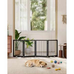 Free Standing Dog Gate Indoor, Foldable Dog Gate for Doorways Stairs Hallways,4-Panel Freestanding Pet Gate with Support Feet for Stability, Folding Puppy Gate Easy to Move, Doggy Gate 72"x24"