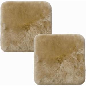 Natural Wool 2 Pack Luxury Sheepskin Seat Cushion Fluffy Chair Pad for Sofa Office Chair Dining Chair Cushion Bedroom Seat Cushion Dining Chairs(18x18 Inch,Khaki Brown)