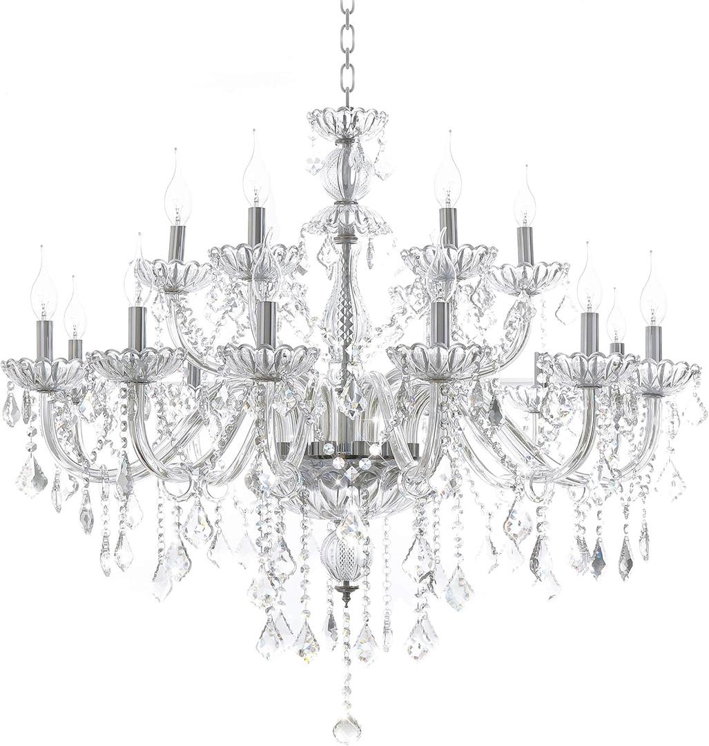 HungGwun Clear 18 Lights K9 Crystal Chandelier Modern Luxurious Light Candle Pendant Lamp Ceiling Kitchen Living room Lighting for Dining Room Bedroom Hallway Entry 37x30 Inch Gifts (Clear Color), 18 arms clear