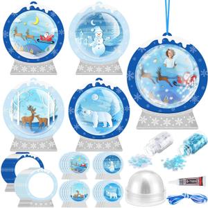 Capoda 20 Sets Snow Globe Picture Frame Craft Kit DIY Christmas Photo Frame Snowglobe Craft Photo Ornament Bulk with Glitter Snowflakes Sequins Papers for Xmas Winter Party Decor Supply Gift