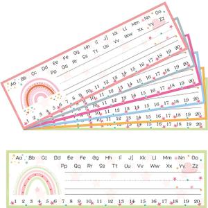11.02 X 3.15 inch Rainbow Pattern Letters Number Lines Classroom Desk Toppers Nameplates Student Desk Name Tags 60Pcs Manuscript Name Plates Card for Classroom Bulletin Board (Rainbow Number)