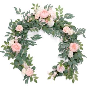 Ling's Moment Arch Flower Garland - 6FT Eucalyptus & Rose - Sweetheart Table Decor for Wedding Reception, Artificial Floral Garland for Mantle, Thanksgiving, Christmas Decoration, Blush Pink & Cream