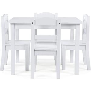 Humble Crew Kids Table and Chair Set, Toddler Activity Table with 4 Chairs for Play, Crafts, Snacks & Learning, Wooden Kids Furniture for Playroom & Bedroom, White