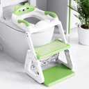 Orzbow 2-IN-1 Potty Training Seat with Step Stool, Height Adjustable Toilet Seat for Toddler, Potty Training with Splash Guard for Kids Boys Girls, Stability Ladder and Anti-Slip Pad, Green
