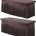 Outpain Brown Spandex Table Clothes for 6 Foot Rectangle Tables-2Pack 6FT Spandex Fitted Table Cover, Wrinkle Free Tablecloths with Skirt for Parties, Wedding, Birthday, Banquet, Festival