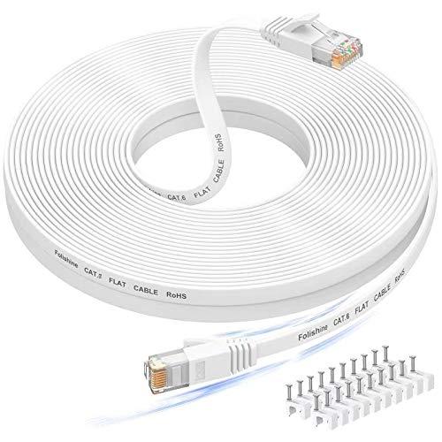 Folishine Cat 6 Ethernet Cable High Speed with Network Patch Cords, LAN Cable Clips&Rj45 Connector for Router Modem Faster Than Cat 5e/Cat 5-White (75FT)
