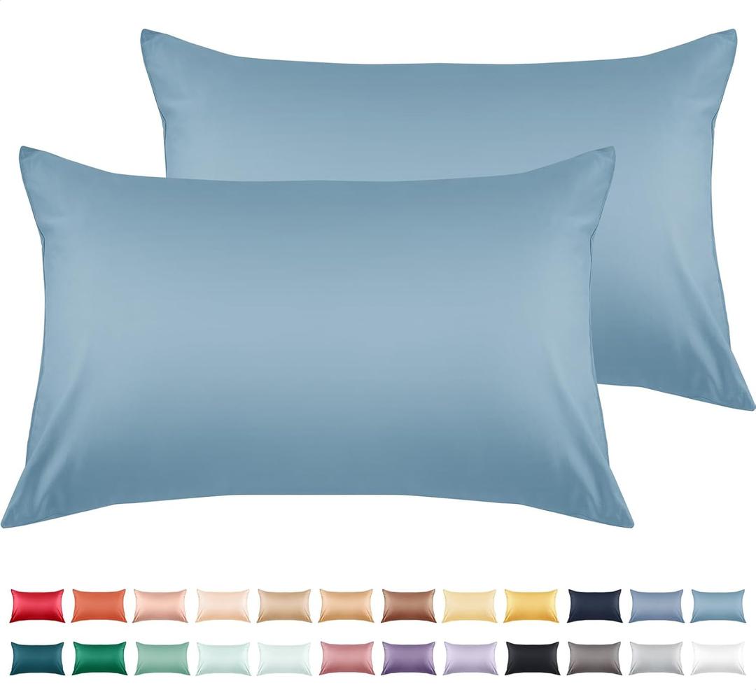Warmstar 100% Cotton Toddler Pillowcase Set of 2, 600 Thread Count 13x18 Toddler Pillowcases Soft & Breathable, Cotton Travel Pillow Case Cover 13"x 18" with Envelope Closure, Placid Blue