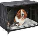 MidWest Homes for Pets Intermediate Double Door iCrate Starter Kit, 36-inch Dog Crate Bundle for Medium to Large Breeds, Includes Cage, Pet Bed, 2 Bowls and Privacy Cover (black)