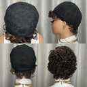 Short Curly Human Hair Wigs For Black Women Glueless Afro Natural Curly Wig Brazilian Virgin 4/27 Color Pixie Cut Wig With Bangs 150% Density Highlight Ombre Blonde Wigs (Natural Curly)