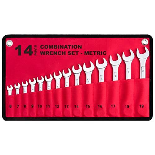 6 -Piece Essential Metric Combination Wrench Set in Roll-up Pouch, No Skipped Metric Sizes 6mm - 19mm | Best Value Wrench Set, Ideal for General Household, Garage, Workshop, Auto Repairs, Emergency