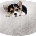 Nisrada Cat Beds for Indoor Cats,24 Inch Dog Bed for Small Melium Large Dogs, Washable-Round Pet Bed for Puppy and Kitten with Slip-Resistant Bottom (White)
