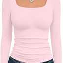 Trendy Queen Womens Square Neck Long Sleeve Double Lined Slim Fit Tops, Medium