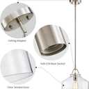 WUZUPS Chandelier Rustic Farmhouse Industrial Round Ceiling Pendant LED Light Fixture with Clear Glass Shades for Dining Room Kitchen Island Foyer Entryway, H 9.4" x W 10.6", E26 Base, Brushed Nickel