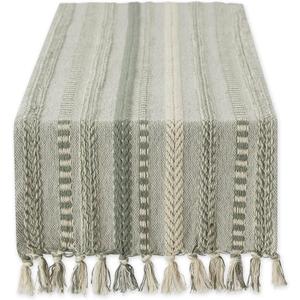 DII Farmhouse Braided Stripe Table Runner Collection, 15x108 (15x113, Fringe Included), Artichoke Green