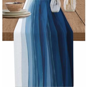 Ombre Table Runner 13x72 inch, Gradient Blue Waves Abstract Art Dinning Table Runner for Farmhouse Wedding Party Barbecue Table Decor