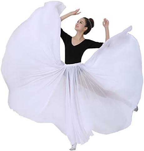 White 720 Silky Sheer Chiffon Elastic Waist Long Dance Skirt for Belly Ballet Photography Performance Maxi Skirt Large