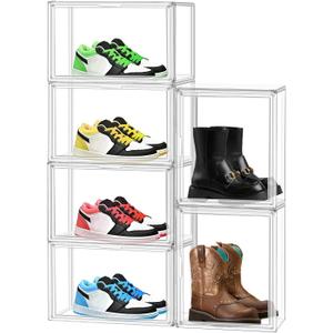 X-Large Clear Shoe Storage Box Stackable Shoes Box Acrylic Sneaker Display Case Shoe Boots Organizer with Lid, 6 Pack