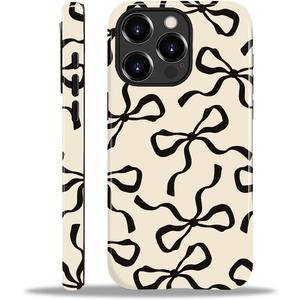 for iPhone 15 Pro Max Case,HL2 Aesthetic Black Bow Hybrid 2 Layer Hard Shell Silicone Protective Pattern Design Case