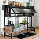 ASIEIT Dish Drying Rack, 3-Tier Over The Sink Dish Drying Rack, 33.5" Over Sink Dish Rack for Small Kitchen, Space-Saving Dish Rack with Cover, Baskets, Utensil, Large Sink Storage Organizer Black, 33.5 x 11.8 x 31.1 inch