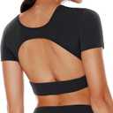 Open Back Workout Crop Tops for Women Backless Yoga Shirts Gym Short Sleeve Mild Support Compression Tee with Bra M