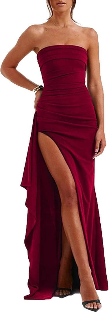 Women's Backless High Split Strapless Long Prom Formal Cocktail Dress for Women (M)