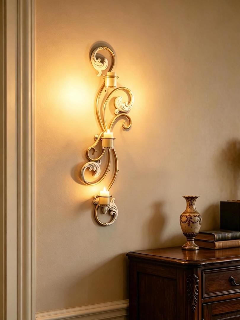 28 Inches Long Wall Candle Holder, Gold Metal Candle Wall Sconce