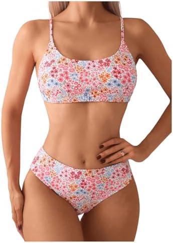 SweatyRocks Women's 2 Piece Bikini Set Ditsy Floral Print High Cut Bathing Suit Beachwear,  Pink and White, Small