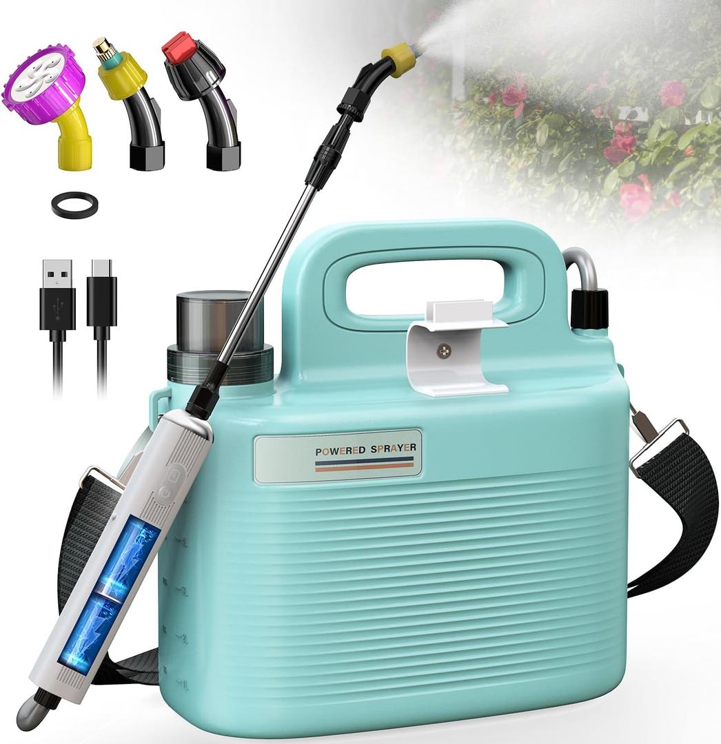 Sprayers in Lawn and Garden - 1.8 Gallon Battery Powered Sprayer with Pump, Telescopic Wand,Water Hose Nozzle - Portable Yard Sprayer for Weed Control, Fertilizing, Watering