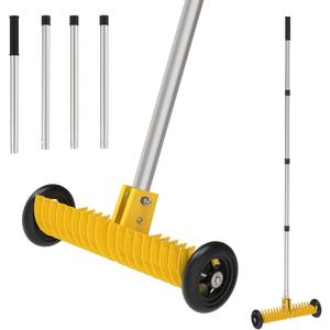 Lawn Thatch Rake, 15-Inch Steel Dethatching Tool, Adjustable 0-15 Angle and 38-68 Inch Length, Heavy-Duty Yard Rake for Dead Grass Removal and Lawn Care (Yellow)