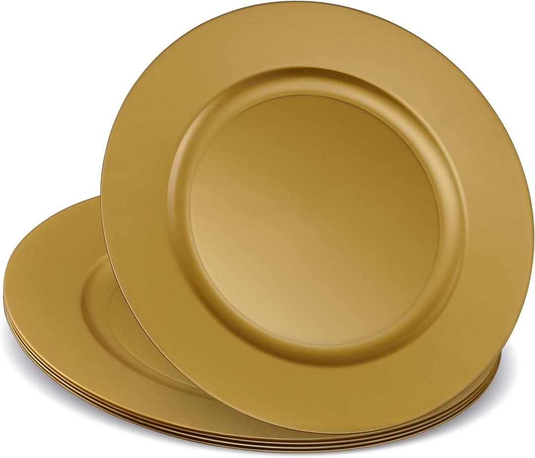 ELEGANT DISPOSABLES 13'' Party Chargers Large Plates & Platters Great for Elegant Party's Weddings Tableware Great for Serving dish Gold Pack of 6