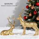 Set of 2 Gold Reindeer Christmas Decor Figurines - Handcrafted Resin Deer Statues for Tabletop Mantel or Shelf, Elegant Gold Reindeer Decor and Christmas Deer Figurines for Holiday Home Decoration