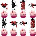 24PCS Congrats 2026 Cupcake Toppers, Class of 2026, Congratulations Girl, Senior High School College Girls Graduation Party Decorations Black & Red Glitter