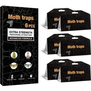 2 x Upgraded Moth Traps, Double Potent Pantry&Clothes Traps with Pheromones Prime, No Toxic & Odorless Moth Balls for Clothes, Organic Sticky Repellent with Lure for Closet, Kitchens -6Pack