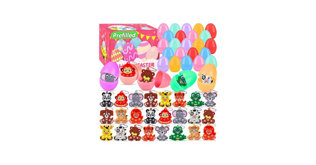 24 Pack Prefilled Easter Eggs with Animal Slow Squishy Toys