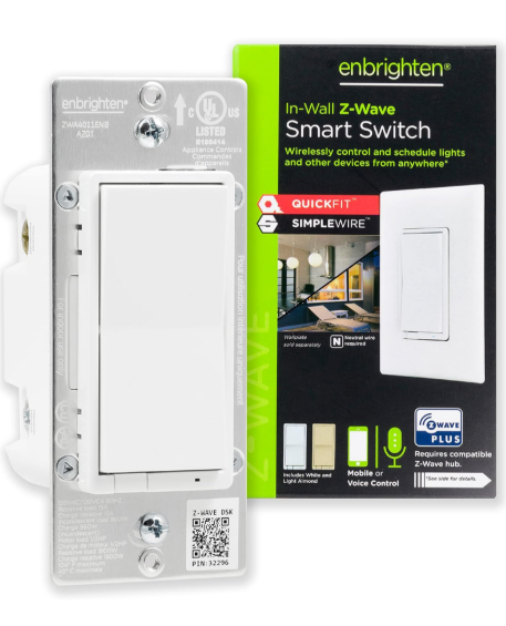 Enbrighten Z-Wave In-Wall Smart Light Switch with Quick Fit and Simple Wire, Works with Google Assistant, Alexa, & SmartThings, Z-Wave Hub Required, Smart Home, 700 Series, 58433