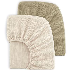 Bearmoss Muslin Crib Sheets 100% Cotton Baby Crib Sheets Fitted for Standard Crib Mattress & Toddler Bed Mattress 52"x28" Soft Breathable Crib Sheet Neutral for Boys Girls - 2 Pack (Oat Latte)