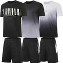 BUYJYA 3 Pack Men's Gym Shorts Shirt Set Workout Athletic Basketball Running Football Elastic Waist with Pocket Gifts (Large, Black-white-grey)