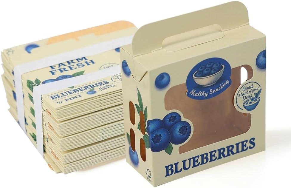 1/2 Pint Paper Berry Baskets  Food-Grade Produce Containers for Blueberries  Vented, Eco-Friendly, FSC-Certified Blueberry Storage Gift Boxes for Farmers Market & Home Use (Pack of 50)