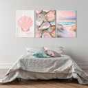 Framed Preppy Coastal Canvas Wall art Pink Beach Daughter Aesthetic Room Wall Decor Shells Oyster Paintings Picture Summer Poster Print for Girls Room Girls Dorm Home Decoration 24"16"