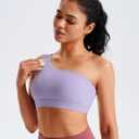 One Shoulder Sports Bras for Women Low Impact Asymmetrical Workout Tops Padded Yoga Right Shoulder Strap Bra (S)
