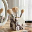 Denique Genuine Calacatta Viola Toothbrush Holders for Bathroom, Natural Marble Makeup Brush Holder, Countertop Organizer for Vanity, Dresser