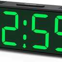 Peakeep Small Battery Powered Digital Alarm Clocks for Bedrooms Bedside, Cordless Tiny Travel Portable Desk Clock, Large Numbers Auto Dimmable, LED Display 4 Dimmers, 5 Alarm Volumes (Green Digits)