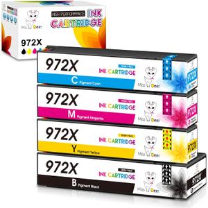 Miss Deer 972X Ink Cartridge, Compatible Replacement for HP 972X 972 972A Ink Cartridges,Work for PageWide Pro 452dn 452dw 477dn 477dw 552dw 552dn 577dw 577z Printer, 4 Pack